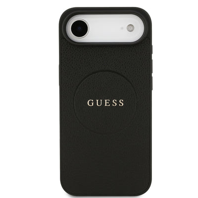 Apple iPhone 17 Air Kılıf Guess Orjinal Lisanslı M-safe Şarj Özellikli Yazı Logolu PU Deri Kapak Siyah