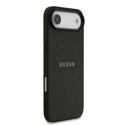 Apple iPhone 17 Air Kılıf Guess Orjinal Lisanslı M-safe Şarj Özellikli Yazı Logolu PU Deri Kapak Siyah