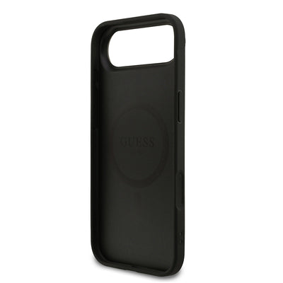 Apple iPhone 17 Air Kılıf Guess Orjinal Lisanslı M-safe Şarj Özellikli Yazı Logolu PU Deri Kapak Siyah