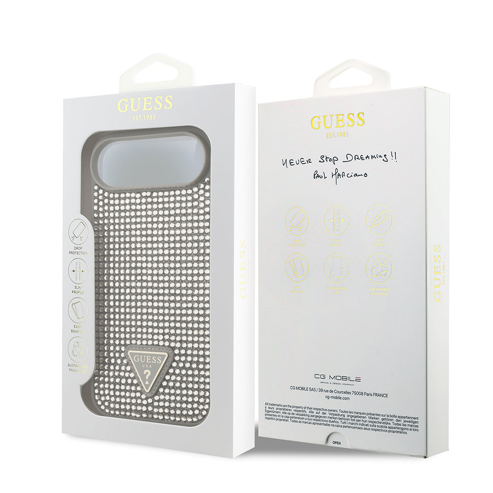 iPhone 17 Air Kılıf Guess Orjinal Lisanslı Taşlı Arka Yüzey Üçgen Logolu Kılıf