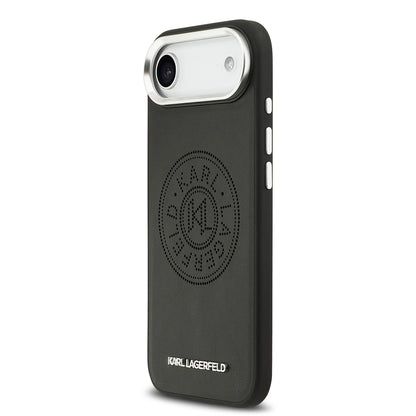 iPhone 17 Air Kılıf Karl Lagerfeld Orjinal Lisanslı M-safe Şarj Özellikli Delikli Tasarım Metal Logolu PU Deri Kılıf