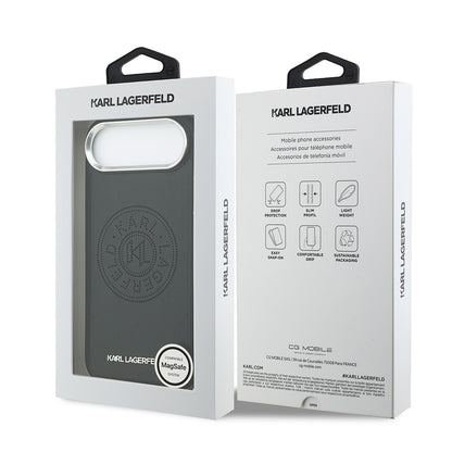 iPhone 17 Air Kılıf Karl Lagerfeld Orjinal Lisanslı M-safe Şarj Özellikli Delikli Tasarım Metal Logolu PU Deri Kılıf