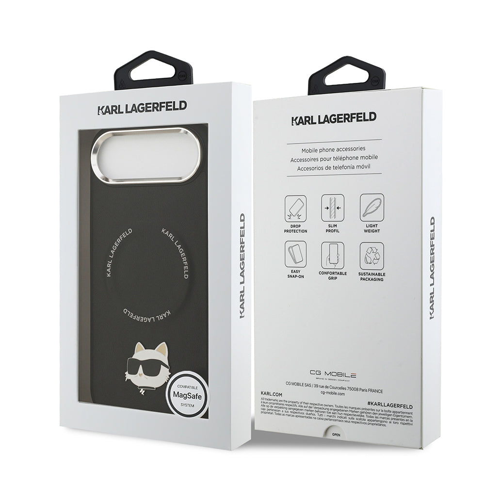 iPhone 17 Air Kılıf Karl Lagerfeld Orjinal Lisanslı M-safe Şarj Özellikli Metal Kamera ve Buton Tasarımlı Choupette PU Deri Kılıf