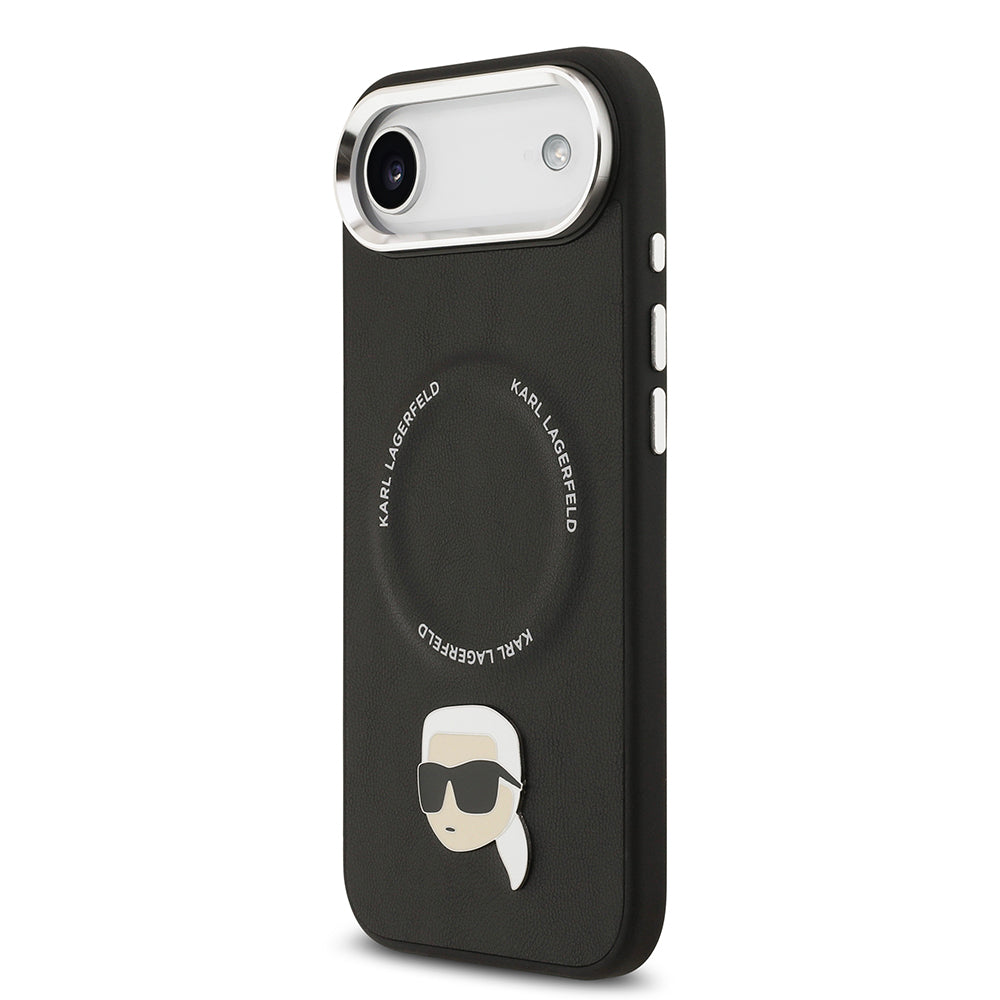 iPhone 17 Air Kılıf Karl Lagerfeld Orjinal Lisanslı M-safe Şarj Özellikli Metal Kamera ve Buton Tasarımlı Karl PU Deri Kılıf