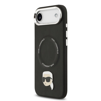 iPhone 17 Air Kılıf Karl Lagerfeld Orjinal Lisanslı M-safe Şarj Özellikli Metal Kamera ve Buton Tasarımlı Karl PU Deri Kılıf