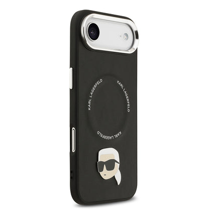 iPhone 17 Air Kılıf Karl Lagerfeld Orjinal Lisanslı M-safe Şarj Özellikli Metal Kamera ve Buton Tasarımlı Karl PU Deri Kılıf