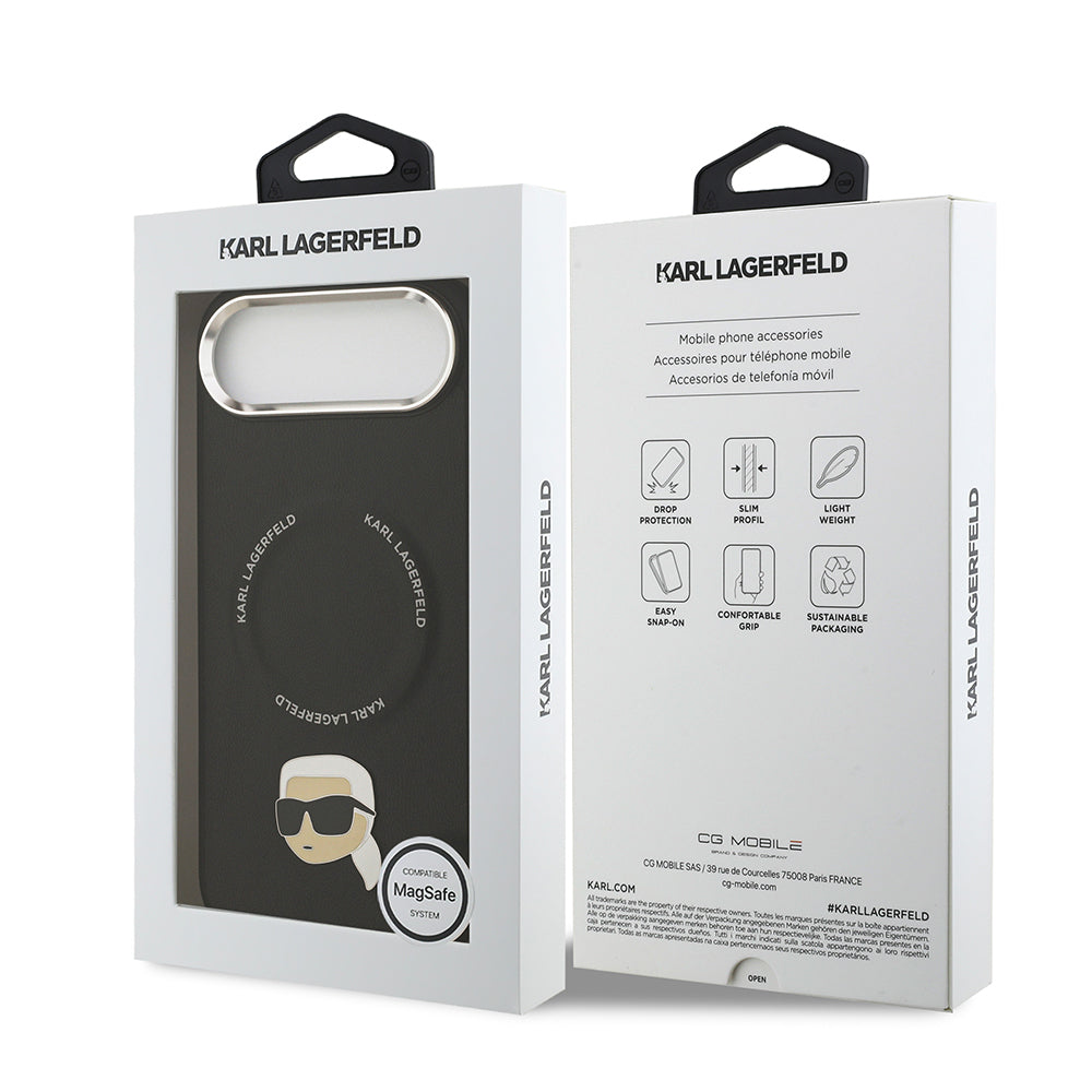 iPhone 17 Air Kılıf Karl Lagerfeld Orjinal Lisanslı M-safe Şarj Özellikli Metal Kamera ve Buton Tasarımlı Karl PU Deri Kılıf