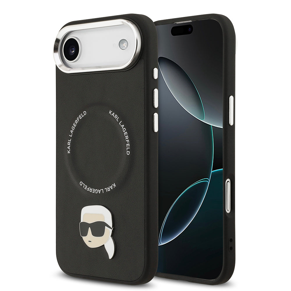 iPhone 17 Air Kılıf Karl Lagerfeld Orjinal Lisanslı M-safe Şarj Özellikli Metal Kamera ve Buton Tasarımlı Karl PU Deri Kılıf