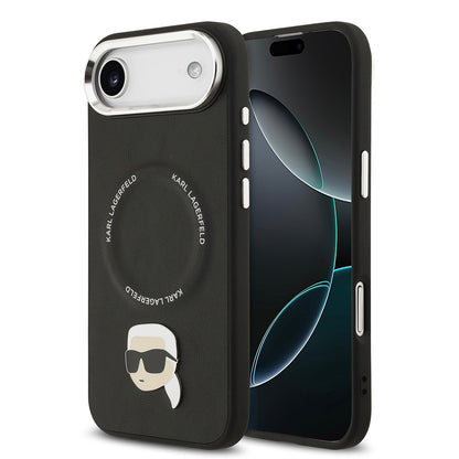 iPhone 17 Air Kılıf Karl Lagerfeld Orjinal Lisanslı M-safe Şarj Özellikli Metal Kamera ve Buton Tasarımlı Karl PU Deri Kılıf