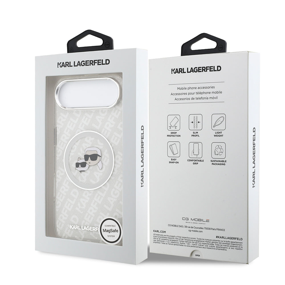 iPhone 17 Air Kılıf Karl Lagerfeld Orjinal Lisanslı Parlayan Simli Karl & Choupette Heads Kılıf