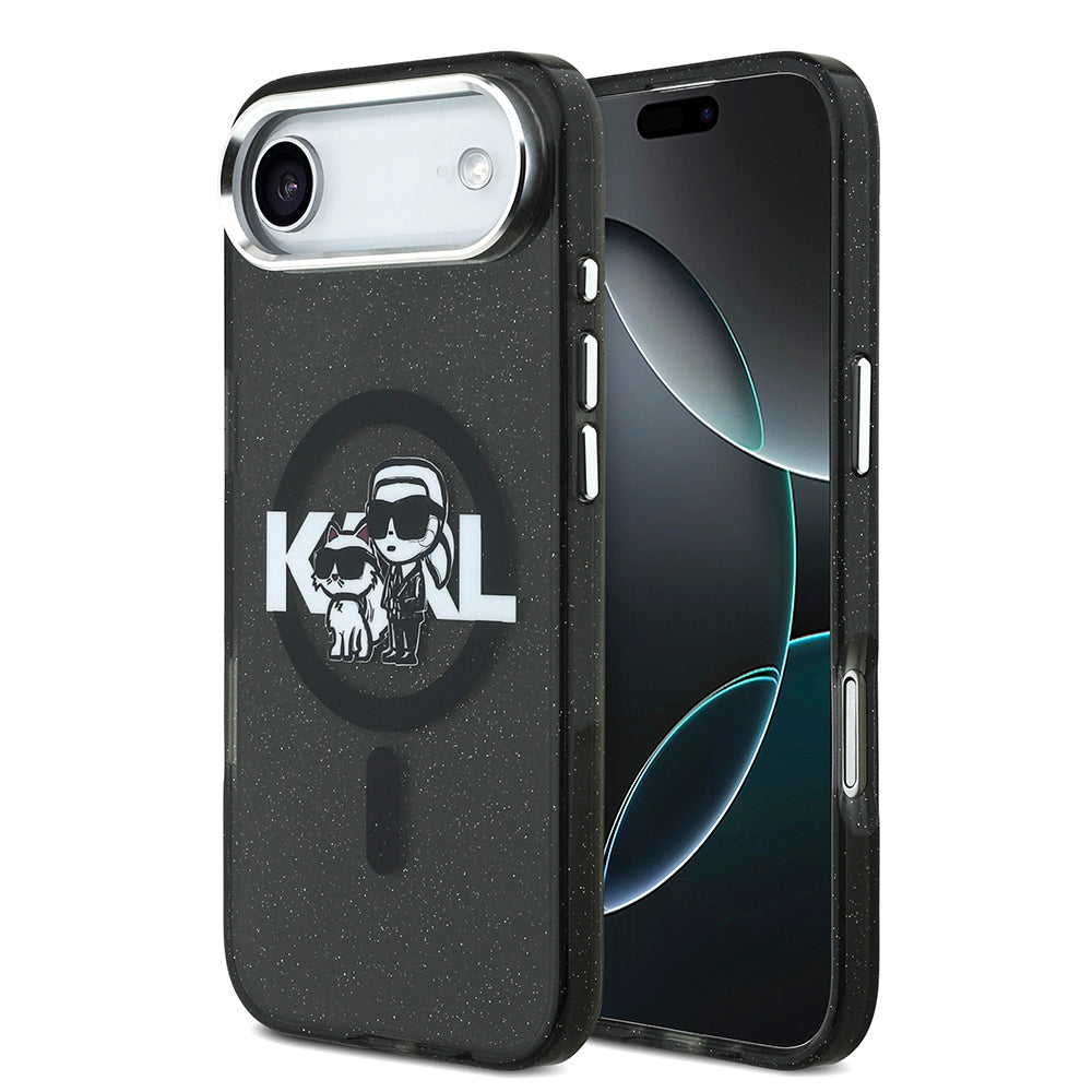 iPhone 17 Air Kılıf Karl Lagerfeld Orjinal Lisanslı Parlayan Simli Karl & Choupette Sketch Logo Kılıf