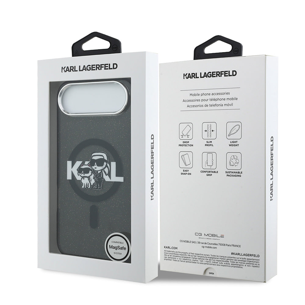 iPhone 17 Air Kılıf Karl Lagerfeld Orjinal Lisanslı Parlayan Simli Karl & Choupette Sketch Logo Kılıf