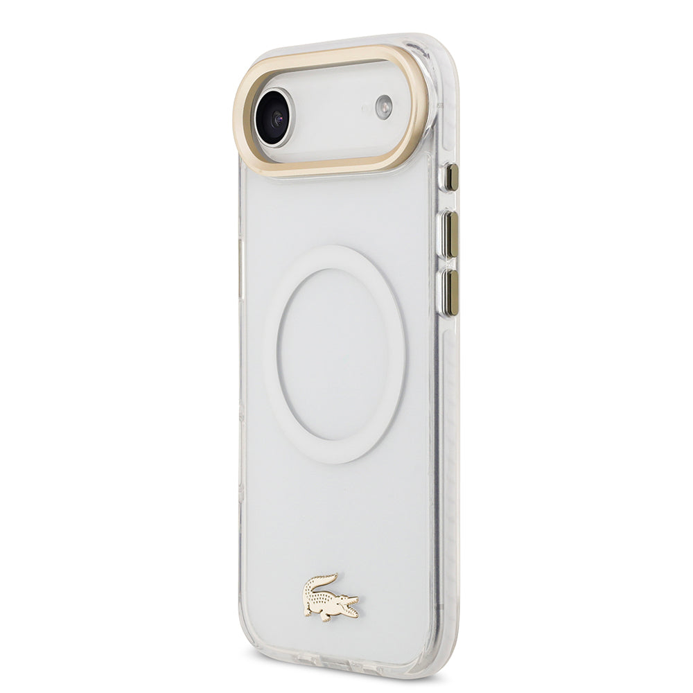 iPhone 17 Air Kılıf Lacoste Orjinal Lisanslı M-safe Şarj Özellikli Gold Timsah Logolu Buzlu Kılıf