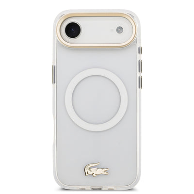 Apple iPhone 17 Air Kılıf Lacoste Orjinal Lisanslı M-safe Şarj Özellikli Gold Timsah Logolu Buzlu Kapak Beyaz