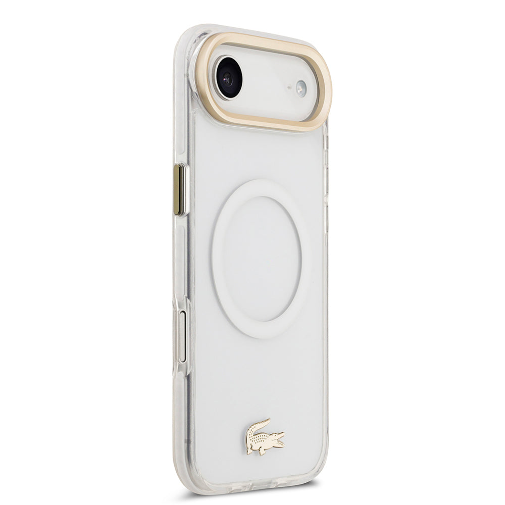 iPhone 17 Air Kılıf Lacoste Orjinal Lisanslı M-safe Şarj Özellikli Gold Timsah Logolu Buzlu Kılıf