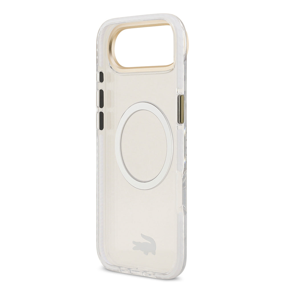 iPhone 17 Air Kılıf Lacoste Orjinal Lisanslı M-safe Şarj Özellikli Gold Timsah Logolu Buzlu Kılıf