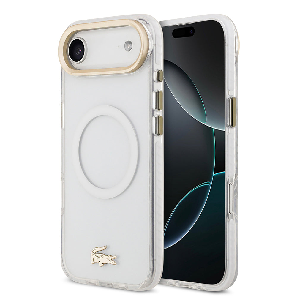 iPhone 17 Air Kılıf Lacoste Orjinal Lisanslı M-safe Şarj Özellikli Gold Timsah Logolu Buzlu Kılıf