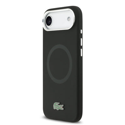 Apple iPhone 17 Air Kılıf Lacoste Orjinal Lisanslı M-safe Şarj Özellikli İkonik Logolu Metal Kamera Çerçeveli Silikon Kapak Siyah