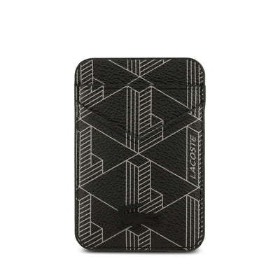 Apple iPhone 17 Air Kılıf Lacoste Orjinal Lisanslı M-safe Şarj Özellikli PU Deri Tasarımlı Kartlıklı Karışık Monogram Desenli Kapak Siyah