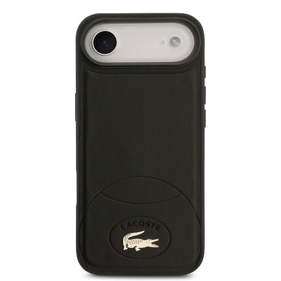 Apple iPhone 17 Air Kılıf Lacoste Orjinal Lisanslı M-safe Şarj Özellikli PU Deri Tasarımlı Metal Logolu Kapak Siyah