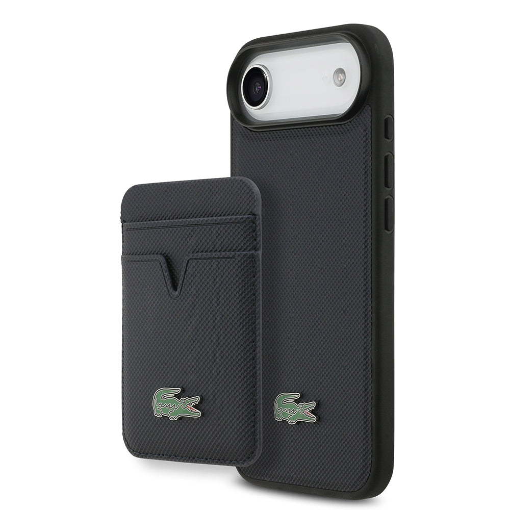 iPhone 17 Air Kılıf Lacoste Orjinal Lisanslı M-safe Şarj Özellikli PU Pike Desenli Metal Logolu Kartlıklı Kılıf