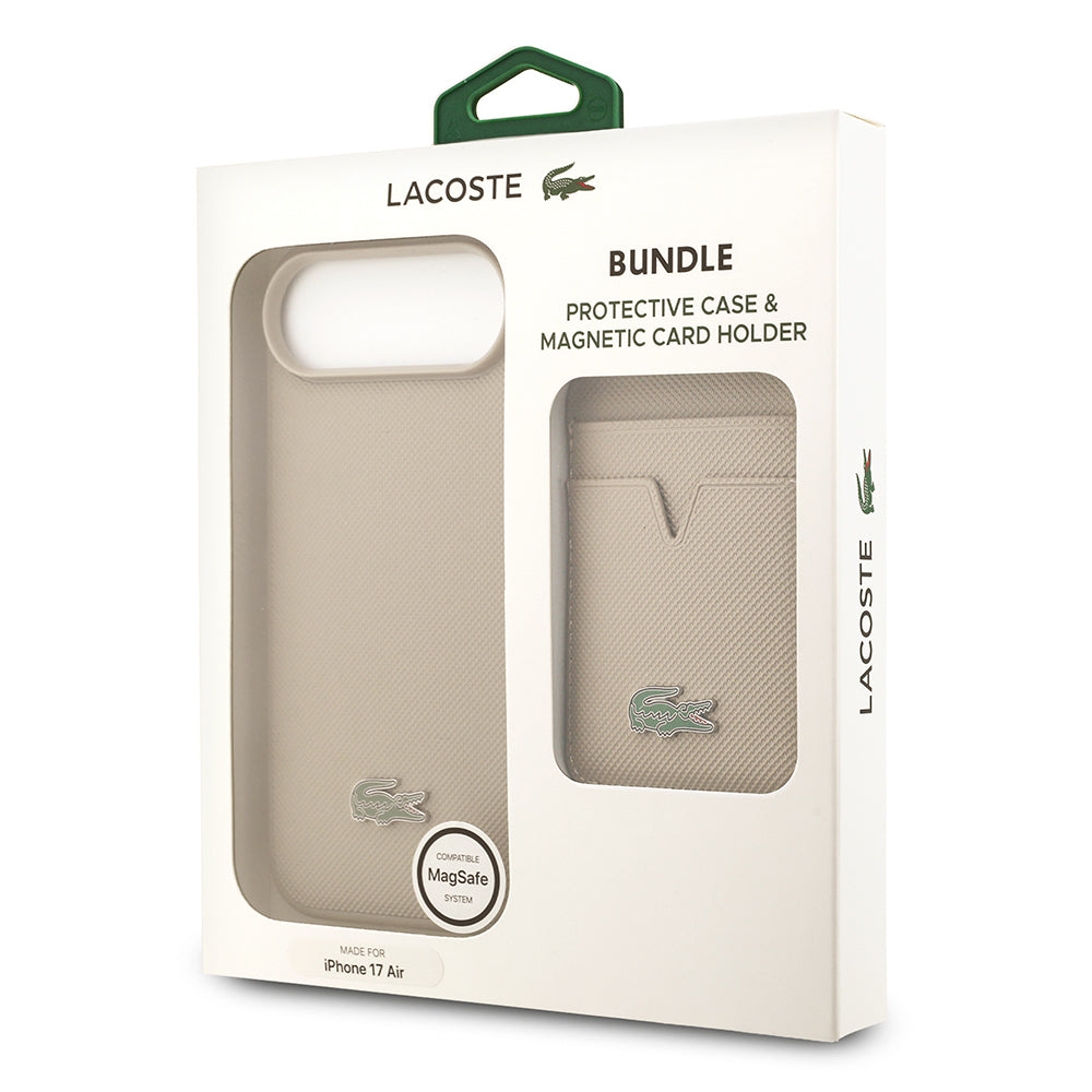 iPhone 17 Air Kılıf Lacoste Orjinal Lisanslı M-safe Şarj Özellikli PU Pike Desenli Metal Logolu Kartlıklı Kılıf
