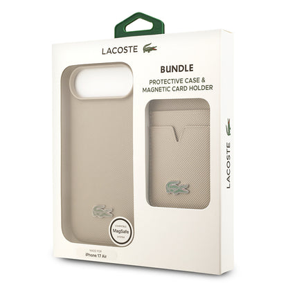 iPhone 17 Air Kılıf Lacoste Orjinal Lisanslı M-safe Şarj Özellikli PU Pike Desenli Metal Logolu Kartlıklı Kılıf