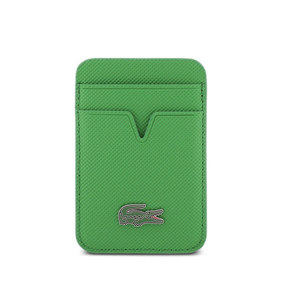 Apple iPhone 17 Air Kılıf Lacoste Orjinal Lisanslı M-safe Şarj Özellikli PU Pike Desenli Metal Logolu Kartlıklı Kapak Bej