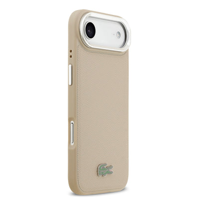 Apple iPhone 17 Air Kılıf Lacoste Orjinal Lisanslı M-safe Şarj Özellikli PU Pike Desenli Standlı Metal Logolu Kapak Siyah