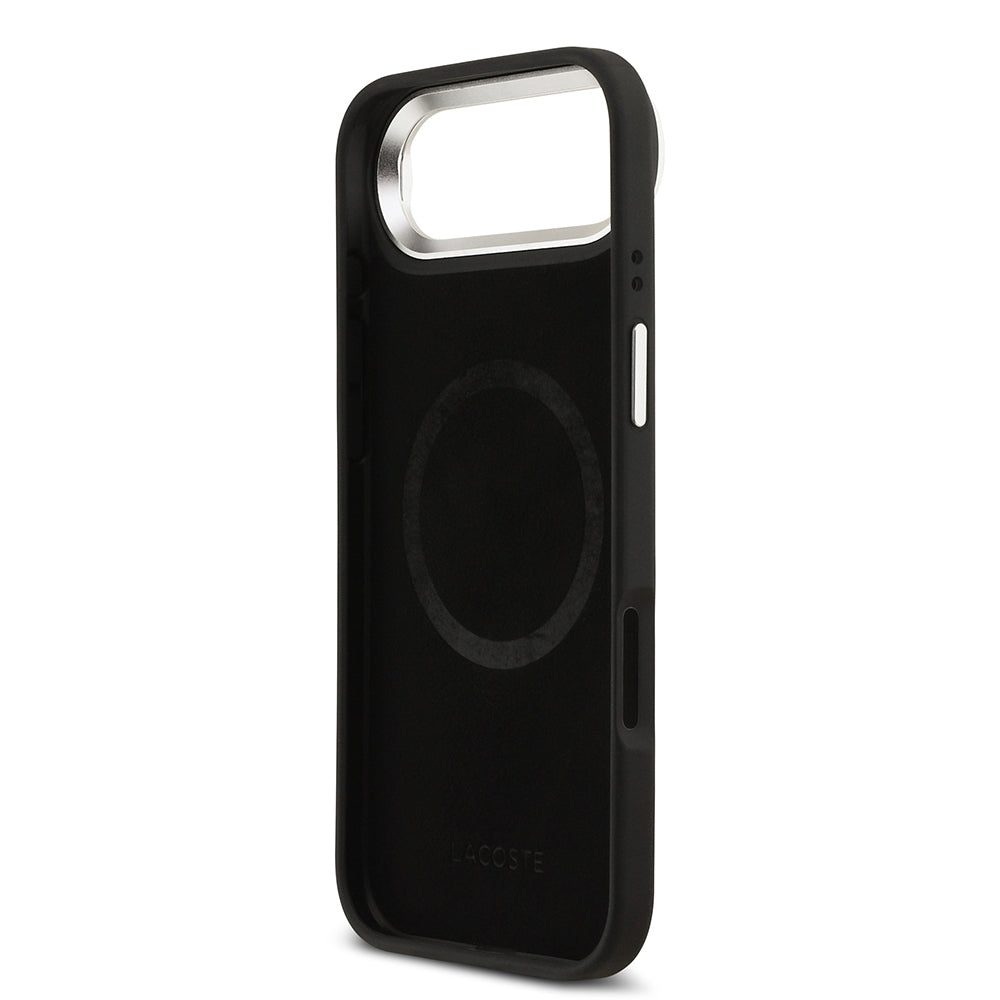 iPhone 17 Air Kılıf Lacoste Orjinal Lisanslı M-safe Şarj Özellikli PU Pike Desenli Standlı Metal Logolu Kılıf