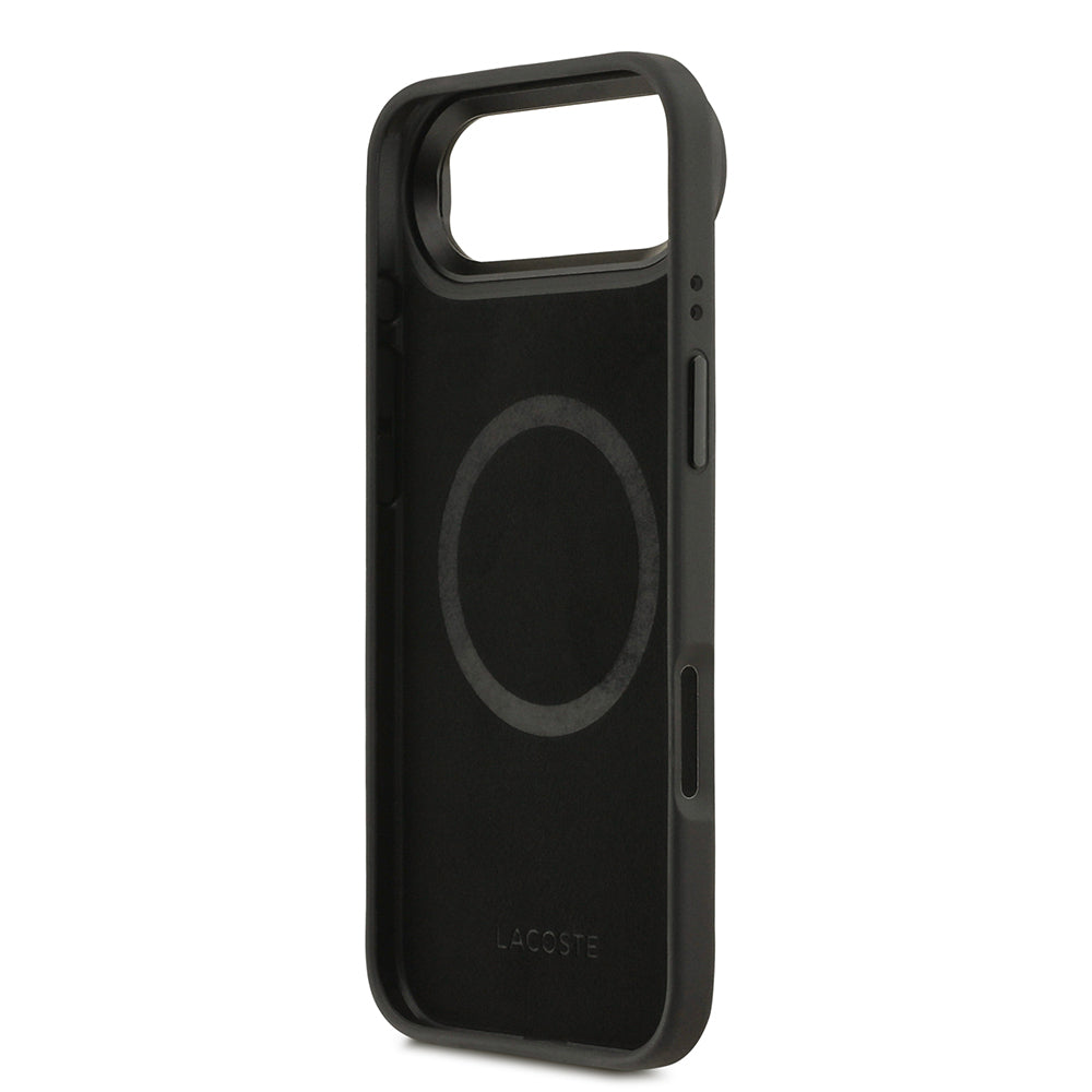 iPhone 17 Air Kılıf Lacoste Orjinal Lisanslı M-safe Şarj Özellikli Standlı PU Deri Karışık Monogram Desenli Kılıf