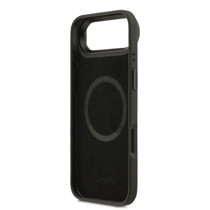 iPhone 17 Air Kılıf Lacoste Orjinal Lisanslı M-safe Şarj Özellikli Standlı PU Deri Karışık Monogram Desenli Kılıf