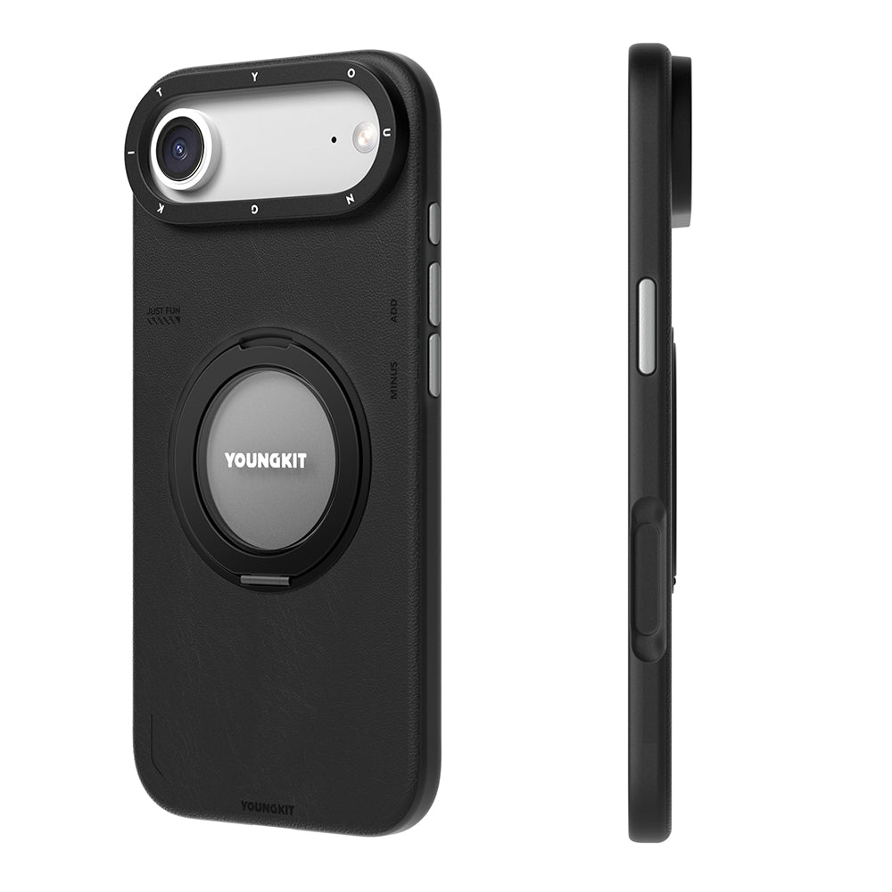 iPhone 17 Air Kılıf M-safe Şarj Özellikli 360 Derece Standlı Basit Mat Deri Desenli Youngkit Tech Leather Serisi Kılıf