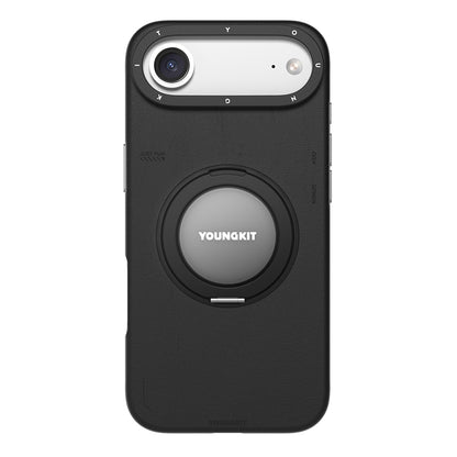 iPhone 17 Air Kılıf M-safe Şarj Özellikli 360 Derece Standlı Basit Mat Deri Desenli Youngkit Tech Leather Serisi Kılıf