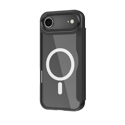 Apple iPhone 17 Air Kılıf M-Safe Şarj Özellikli Raptic Air Folio Şeffaf Kartlıklı Kapaklı Kılıf Siyah