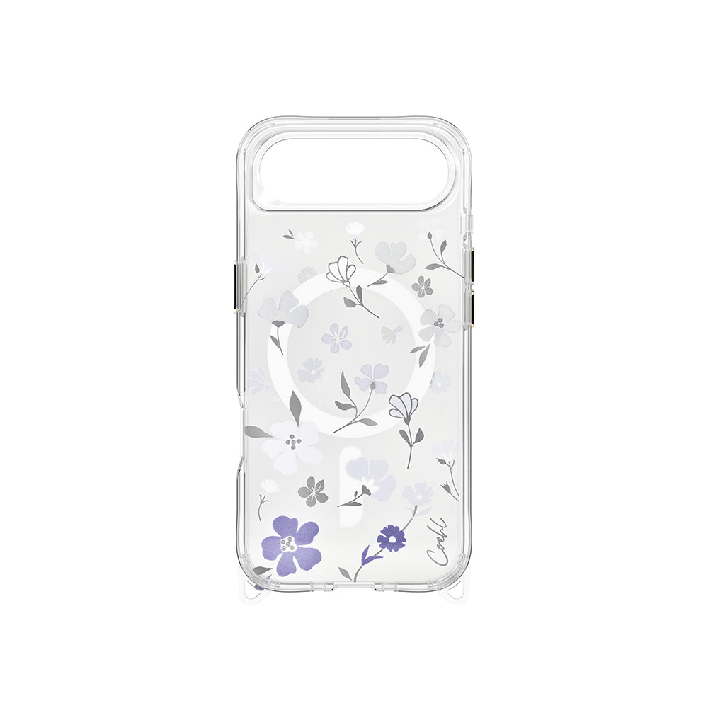 Apple iPhone 17 Air Kılıf M-safe Şarj Özellikli Şeffaf Arka Yüzey Çiçekli Coehl Amara Kapak Lila