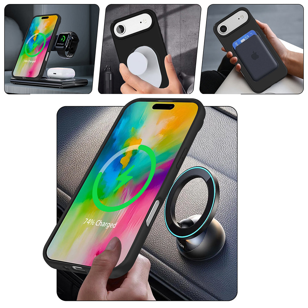 Apple iPhone 17 Air Kılıf M-safe Şarj Özellikli Standlı Zore Samara Kapak Siyah