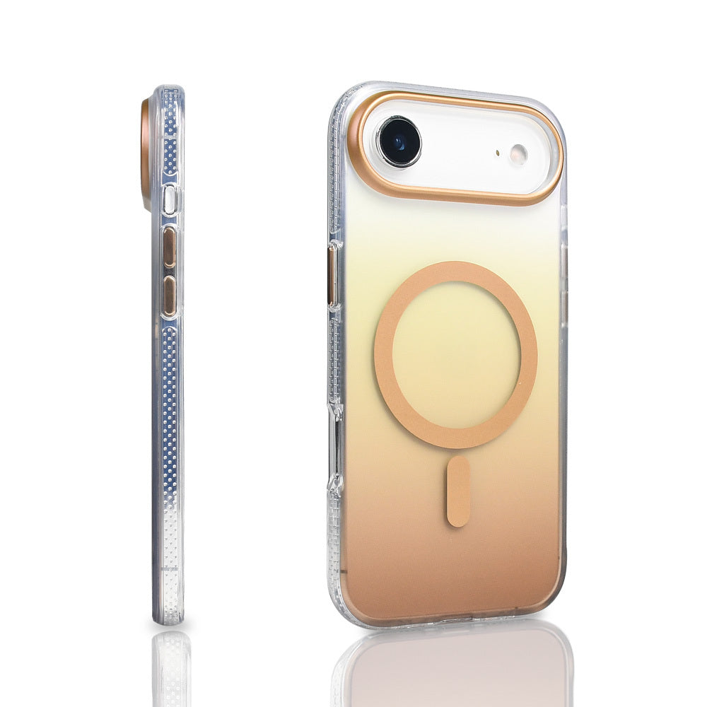 Apple iPhone 17 Air Kılıf M-safe Şarj Özellikli Transparan Renk Geçişli Zore Toros Kapak Gold