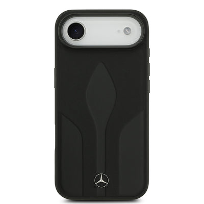 Apple iPhone 17 Air Kılıf Mercedes Benz Orjinal Lisanslı M-safe Şarj Özellikli Dokulu Desenli Deri Kapak Siyah