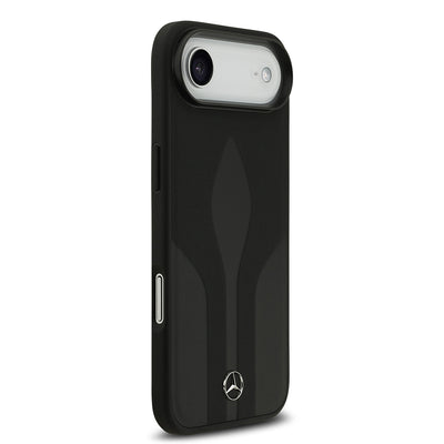 Apple iPhone 17 Air Kılıf Mercedes Benz Orjinal Lisanslı M-safe Şarj Özellikli Dokulu Desenli Deri Kapak Siyah