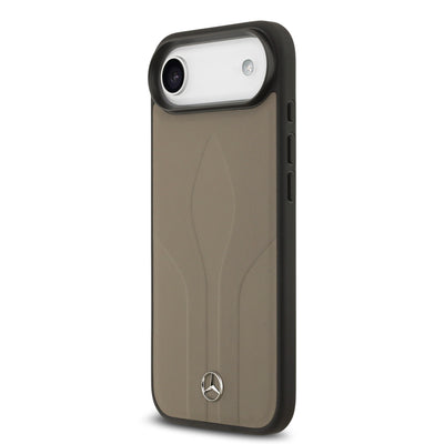 Apple iPhone 17 Air Kılıf Mercedes Benz Orjinal Lisanslı M-safe Şarj Özellikli Dokulu Desenli Deri Kapak Kahverengi