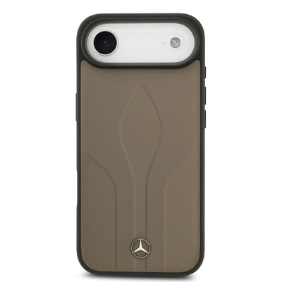 Apple iPhone 17 Air Kılıf Mercedes Benz Orjinal Lisanslı M-safe Şarj Özellikli Dokulu Desenli Deri Kapak Kahverengi