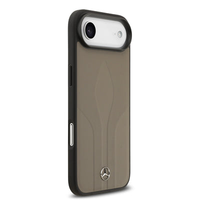 Apple iPhone 17 Air Kılıf Mercedes Benz Orjinal Lisanslı M-safe Şarj Özellikli Dokulu Desenli Deri Kapak Kahverengi