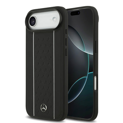 iPhone 17 Air Kılıf Mercedes Benz Orjinal Lisanslı M-safe Şarj Özellikli Şeritli Yıldız Desenli Metal Logolu Deri Kılıf