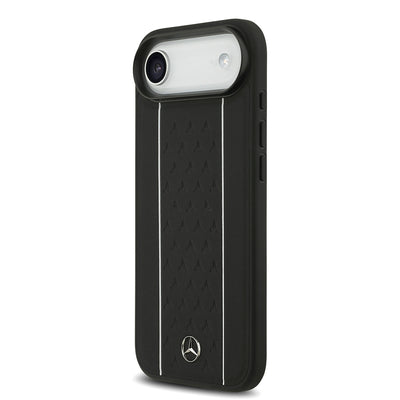 Apple iPhone 17 Air Kılıf Mercedes Benz Orjinal Lisanslı M-safe Şarj Özellikli Şeritli Yıldız Desenli Metal Logolu Deri Kapak Siyah