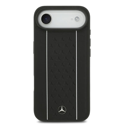 Apple iPhone 17 Air Kılıf Mercedes Benz Orjinal Lisanslı M-safe Şarj Özellikli Şeritli Yıldız Desenli Metal Logolu Deri Kapak Siyah