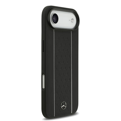 Apple iPhone 17 Air Kılıf Mercedes Benz Orjinal Lisanslı M-safe Şarj Özellikli Şeritli Yıldız Desenli Metal Logolu Deri Kapak Siyah