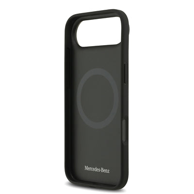 Apple iPhone 17 Air Kılıf Mercedes Benz Orjinal Lisanslı M-safe Şarj Özellikli Şeritli Yıldız Desenli Metal Logolu Deri Kapak Siyah
