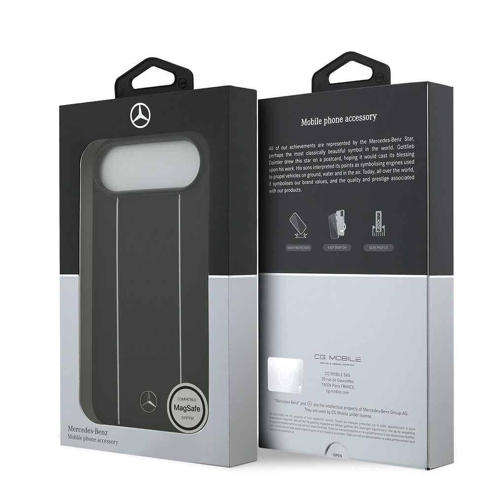 iPhone 17 Air Kılıf Mercedes Benz Orjinal Lisanslı M-safe Şarj Özellikli Şeritli Yıldız Desenli Metal Logolu Deri Kılıf