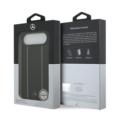 Apple iPhone 17 Air Kılıf Mercedes Benz Orjinal Lisanslı M-safe Şarj Özellikli Şeritli Yıldız Desenli Metal Logolu Deri Kapak Siyah